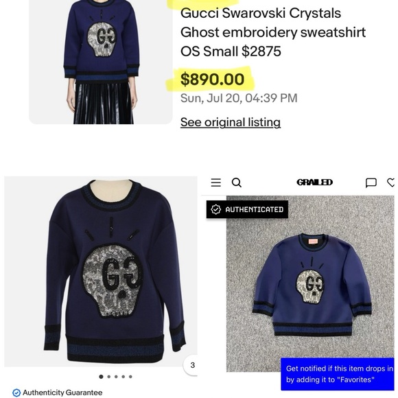 Gucci Swarovski Crystals Ghost Embroidery Sweatshirt - Picture 9 of 9
